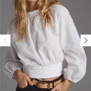 Maeve by Anthropologie polka dot white puffed blouse. Worn a couple of times